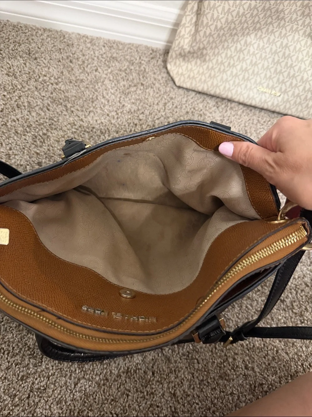 Michael Kors Brown and Cream MK Logo Shoulder Bags Duo